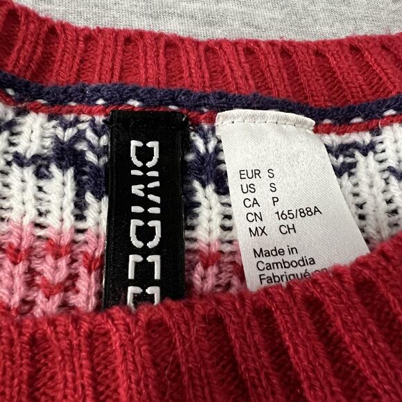 H&M Ugly Christmas Sweater Womens Small Red Pink Fair Isle HoHoHo Cat - Picture 6 of 10